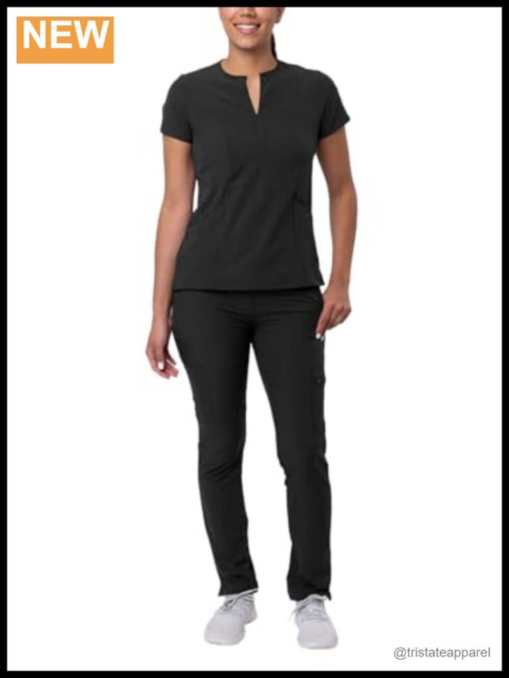 Women's Medical Scrub Set Notched V-Neck Top & Skinny Cargo Pants 4-Way Stretch